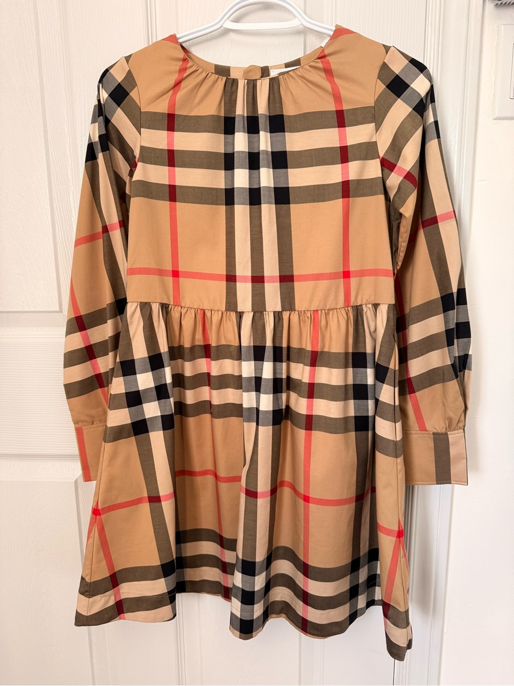 Burberry Tan Plaid Long-Sleeve Girls Dress